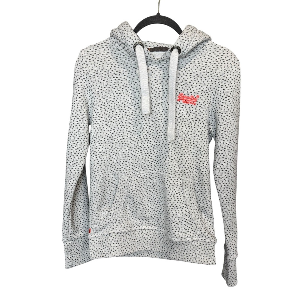 Superdry orange label all over print Women's Gray Hoodie size small